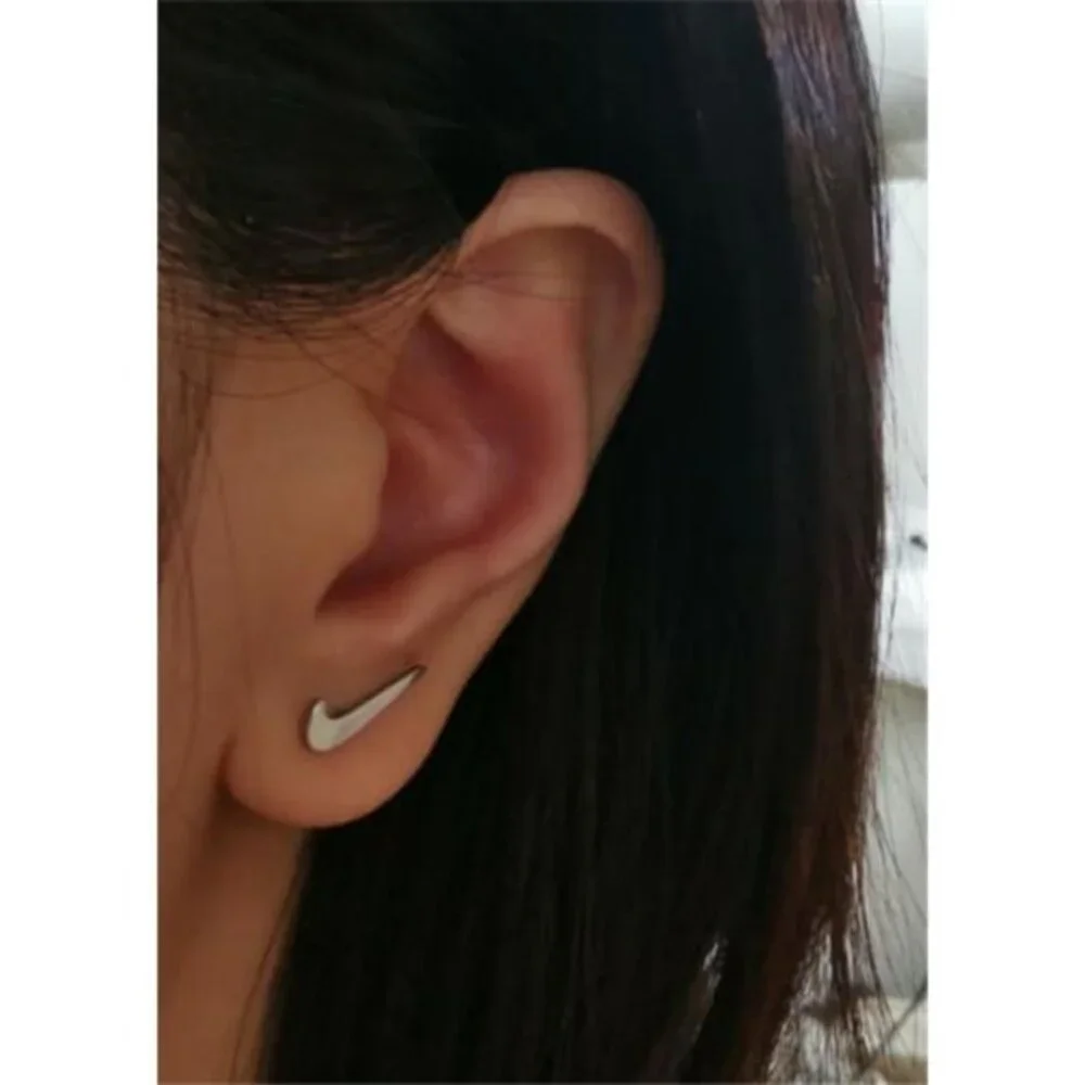 Nike Swoosh Silver - Plated Metal Stud Earrings, Pair, For Men‎ or Women